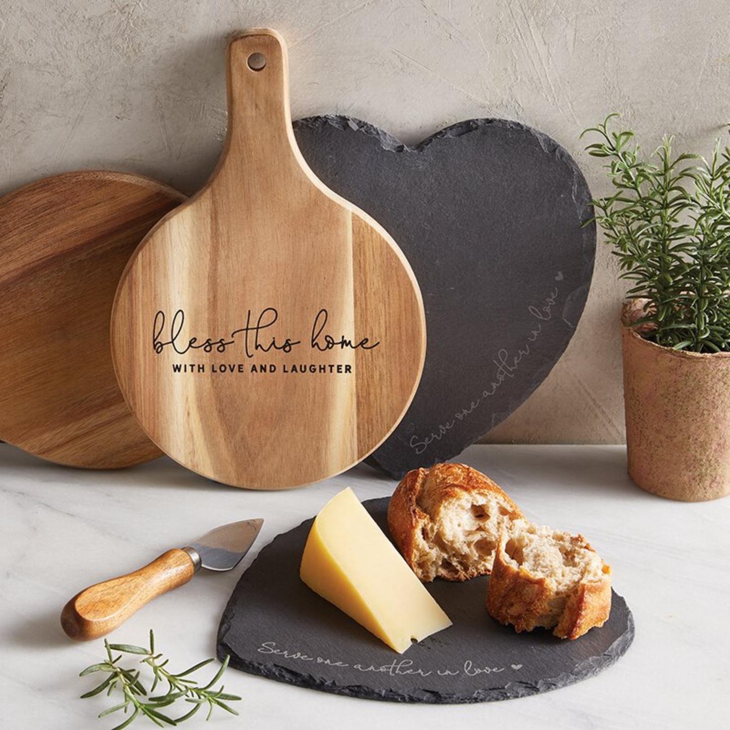 Wood Cheese Board Set - Bless this Home (G2041)