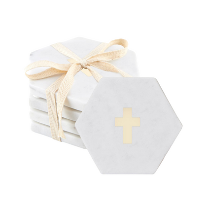 White Marble Coasters - Cross (Set of 4 #J1855)