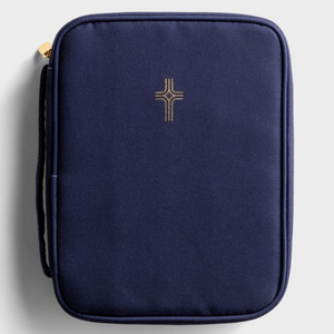 Bible Cover - Gold Cross, Navy Canvas (#J7418)