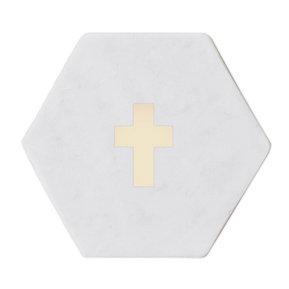 White Marble Coasters - Cross (Set of 4 #J1855)