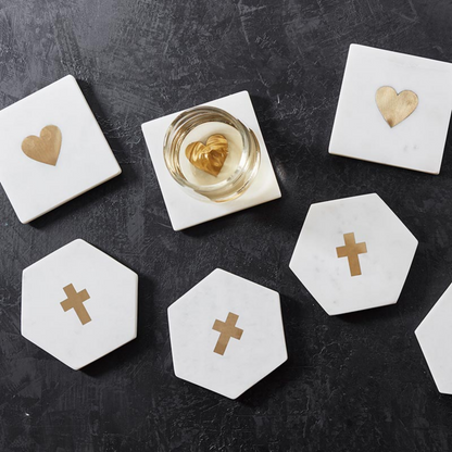 White Marble Coasters - Cross (Set of 4 #J1855)