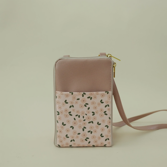 Dual Zip Sling Bag - Floral Mauve Pink