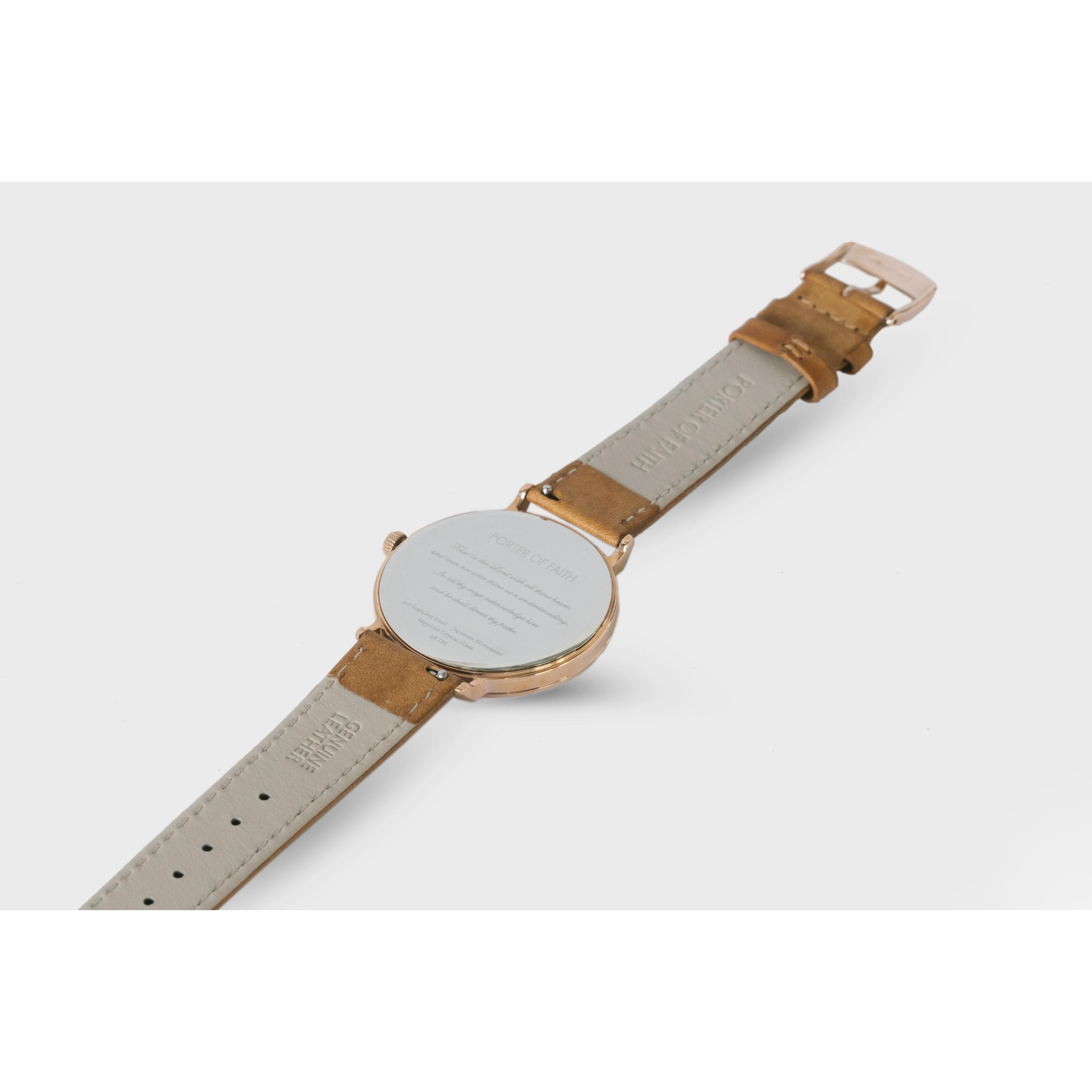 Proverbs 3 5 Watch Rose Gold White Face Brown Leather Strap